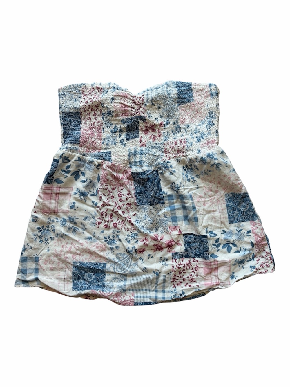 Kismet Strapless Patchwork Babydoll Tank Tube Top Blue Pink Floral Y2K Boho